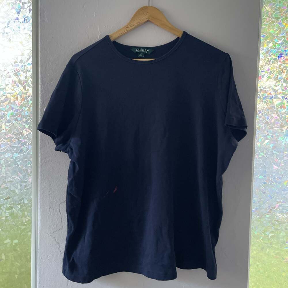 Lauren Ralph Lauren Women's Short Sleeve T-Shirt in Navy Blue, Size 2XL